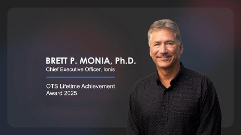 Image naming Brett Monia as recipient of 2025 OTS Lifetime Achivement Award Image naming Brett Monia as recipient of 2025 OTS Lifetime Achivement Award