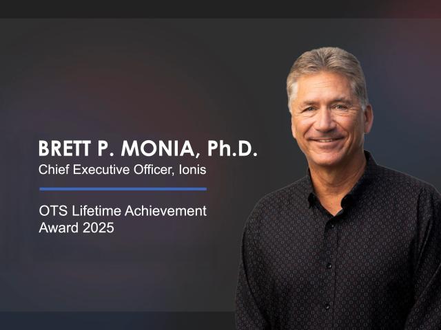 Image naming Brett Monia as recipient of 2025 OTS Lifetime Achivement Award Image naming Brett Monia as recipient of 2025 OTS Lifetime Achivement Award